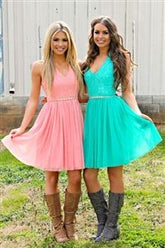 V-neck Chiffon Lace Short Bridesmaid Dress with Cowboy Boots,Rockabilly Bridesmaid Dresses,20081811