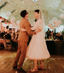 Rustic Short Vintage Lace V neck Tea Length Country Style Wedding Dress,20101613-Dolly Gown