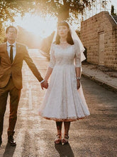 Rustic Short Vintage Lace V neck Tea Length Country Style Wedding Dress,20101613-Dolly Gown