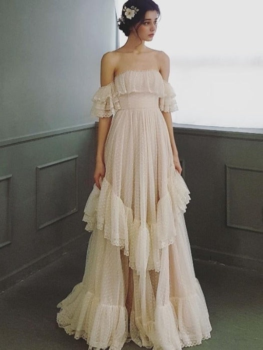 Vintage Polka Dot Boho Wedding Dress - DollyGown