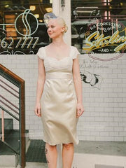 Vintage Sheath Cap Sleeve Champagne Short Wedding Dress,20111763