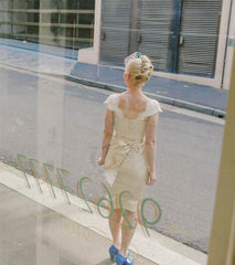 Vintage Sheath Cap Sleeve Champagne Short Wedding Dress,20111763