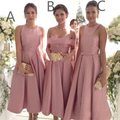 Vintage Dusty Pink Mismatched Tea Midi Length Bridesmaid Dresses Fall,7111802