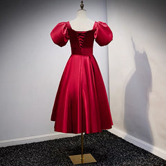 Vintage inspired Red Short Bridesmaid Dress with Sleeves - DollyGown