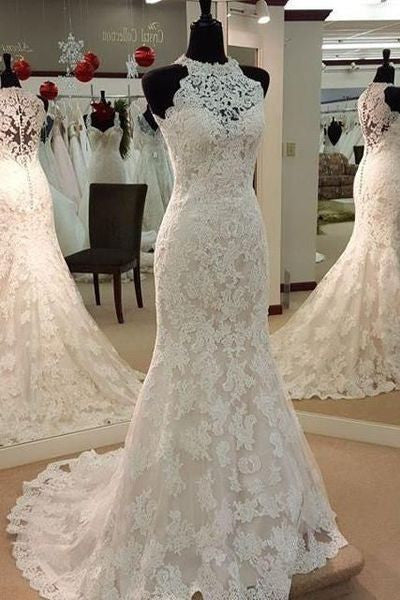 Wedding Dress Lace Mermaid Wedding Dress Halter Wedding Dress