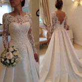 Long Sleeve Wedding Dress Lace Top Wedding Dress Low Back Wedding Dress Unique Wedding Dress WS021-Dolly Gown
