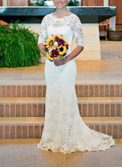 Open Back Wedding Dress with Sleeves Lace Vintage Mermaid Long Wedding Dress WS023-Dolly Gown