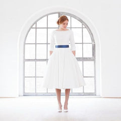 1950s Tea Length Wedding Dress with Sleeves Vintage Short Wedding Dress,WS024 - DollyGown