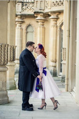 Short Vintage Wedding Dress Polka Dot Wedding Dress Tea Length Wedding Dress,WS027