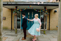 1950s Vintage Wedding Dress Plus Size Tea Length Wedding Dress with Sleeves Modest Short Wedding Dress WS031 - DollyGown