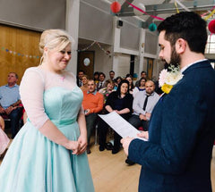 1950s Vintage Wedding Dress Plus Size Tea Length Wedding Dress with Sleeves Modest Short Wedding Dress WS031 - DollyGown