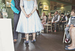 Polka Dot Gowns,Tea Length Wedding Dress,Blue Wedding Dress,Wedding Dress with Sleeves,WS060-Dolly Gown