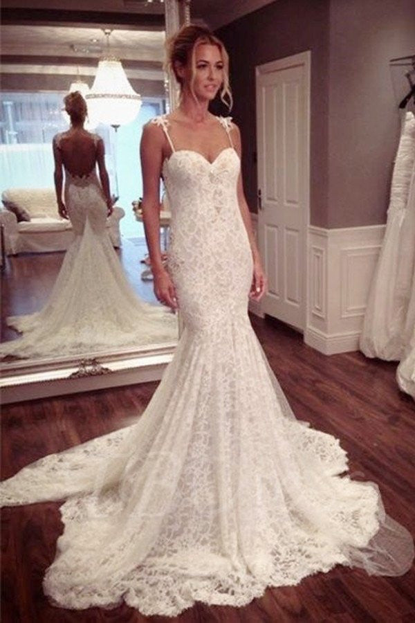 Mermaid/Trumpet Wedding Dress Lace Wedding Dress Backless Wedding