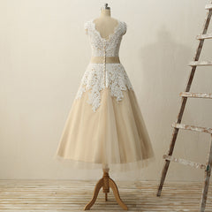 Champagne Tea Length Wedding Dress Tea Length Bridal Gown 50s Style Wedding Dress,WS068-Dolly Gown