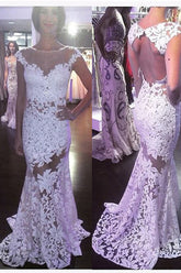 Lace Wedding Dress, See Through Wedding Dress,Mermaid Wedding Dress,Cap Sleeves Wedding Dress,WS071-Dolly Gown