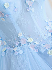 Light Blue Illusion Ball Gown Cap Sleeve Sheer Prom Dress- DollyGown