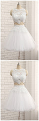 White Lace Juniors Prom Dress Two Piece Homecoming Dress - Dollygown