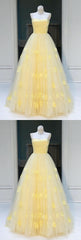 Puffy Yellow Strapless Prom Ball Gown 8th Grade Dance Dress - DollyGown