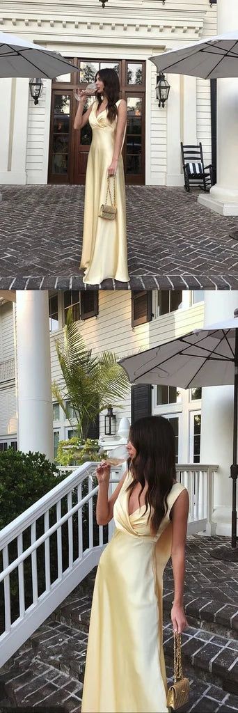 Elegant Yellow Long A Line V Neckline Prom Dresses For Women
