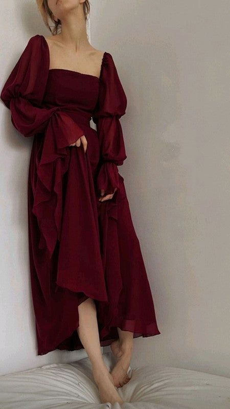Beautiful Vintage Romantic A-Line Burgundy Prom Evening Dress For Women