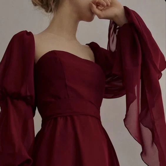 Beautiful Vintage Romantic A-Line Burgundy Prom Evening Dress For Women