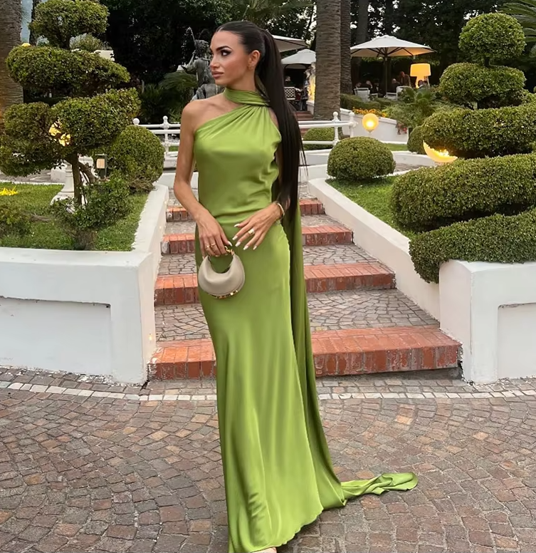 Backless Satin Ribbon Sleeveless Evening Prom Dress Long Elegant