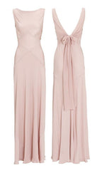 Elegant Pink Chiffon V Back Long Prom Bridesmaids Dress