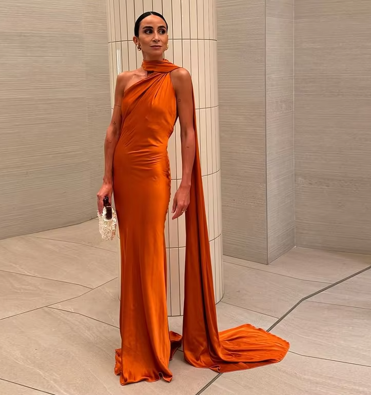 Backless Satin Ribbon Sleeveless Evening Prom Dress Long Elegant