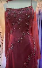 Burgundy Tulle Floor-Length Prom Dress Sleeveless Zipper Back
