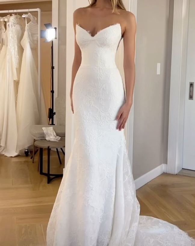 Exquisite Mermaid V Neck Lace Wedding Dresses Elegant Bridal Gowns
