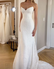 Exquisite Mermaid V Neck Lace Wedding Dresses Elegant Bridal Gowns
