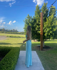 Elegant Light Blue Prom Evening Dress Satin
