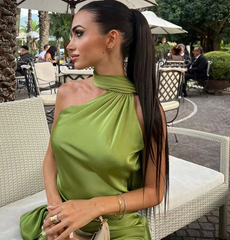 Backless Satin Ribbon Sleeveless Evening Prom Dress Long Elegant