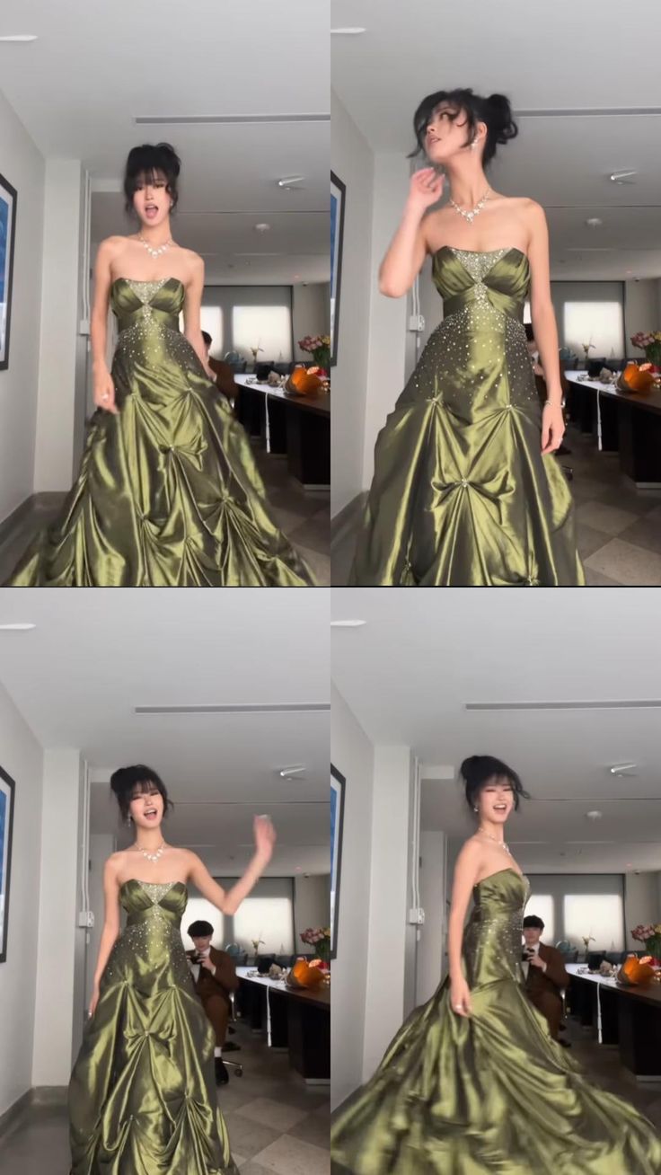 Long Satin Green Formal Party Gown Dress