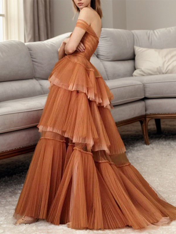 Elegant Coffee Color Sweetheart Neck Long Prom Evening Dress