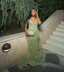 Green Mermaid Long Evening Gown Shinny Prom Dress for Women fg7075