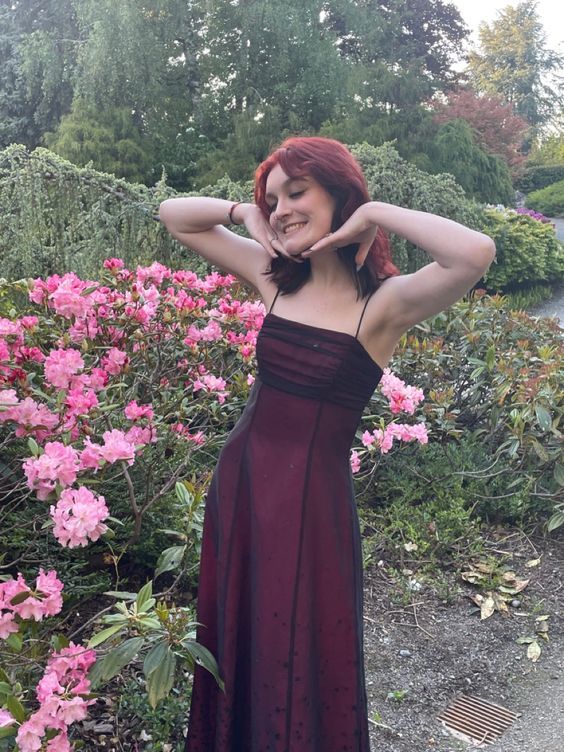 Burgundy Vintage A Line Straps Long Prom Evening Formal Dress