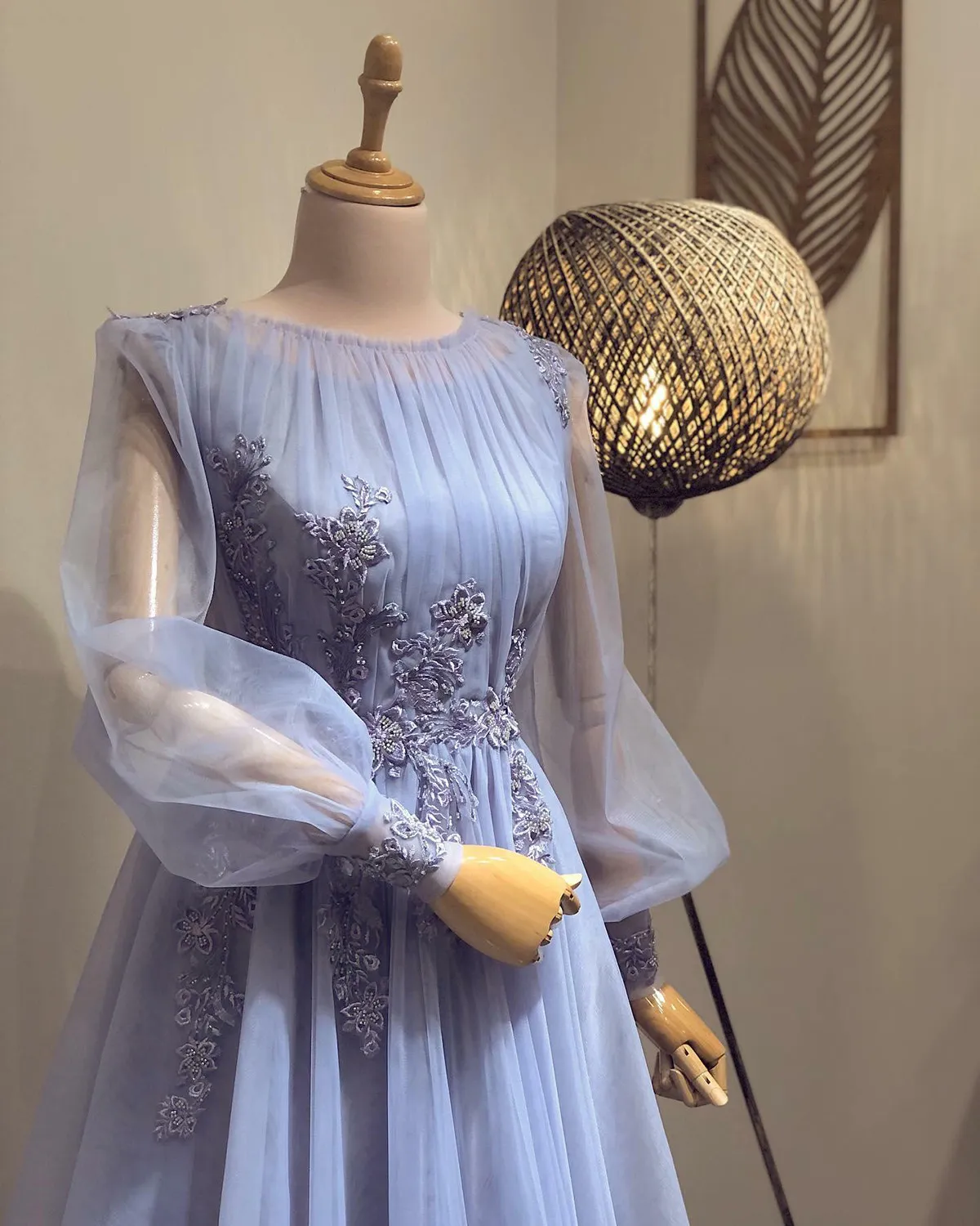 Lilac A-Line Tulle Prom Dress with Lace Appliques and Beading