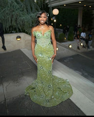 Green Mermaid Long Evening Gown Shinny Prom Dress for Women fg7075