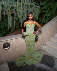 Green Mermaid Long Evening Gown Shinny Prom Dress for Women fg7075