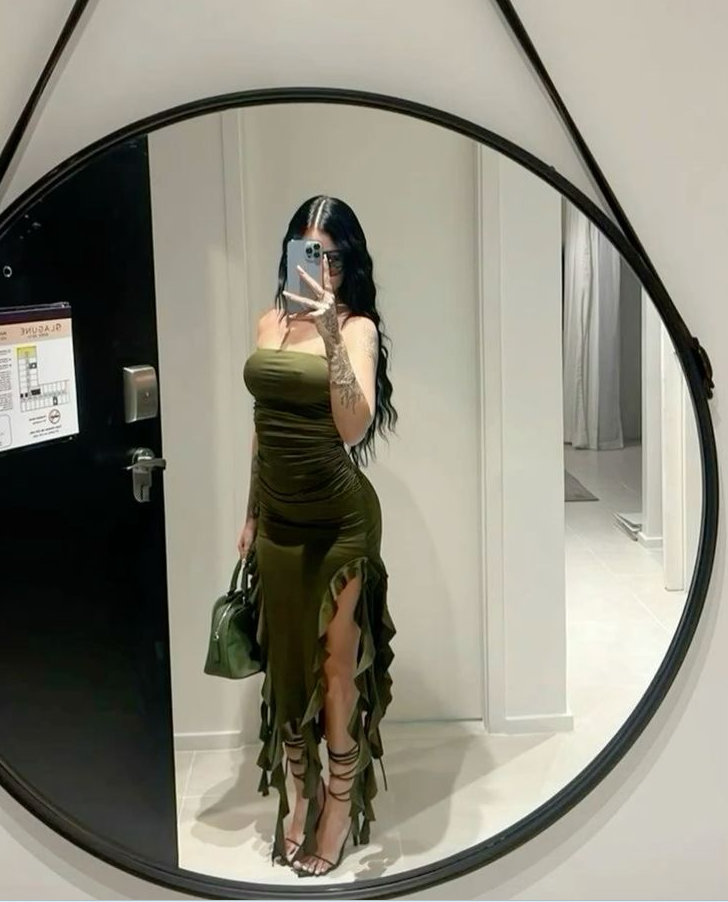 Olive Green Satin Strapless Tight Prom Evening Party Dress