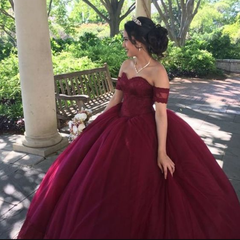 Girls A-Line Tulle Ball Gown Prom Dress with Lace-Up Back
