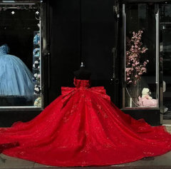 Red Princess Quinceanera Tulle Off-Shoulder Corset Ball Gown