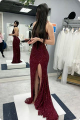 Sequined Mermaid Evening Gown Floor-Length Lace-Up Back Prom Dress