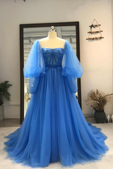 Long Sleeve Tulle A-Line Prom Dress with Built-In Bra