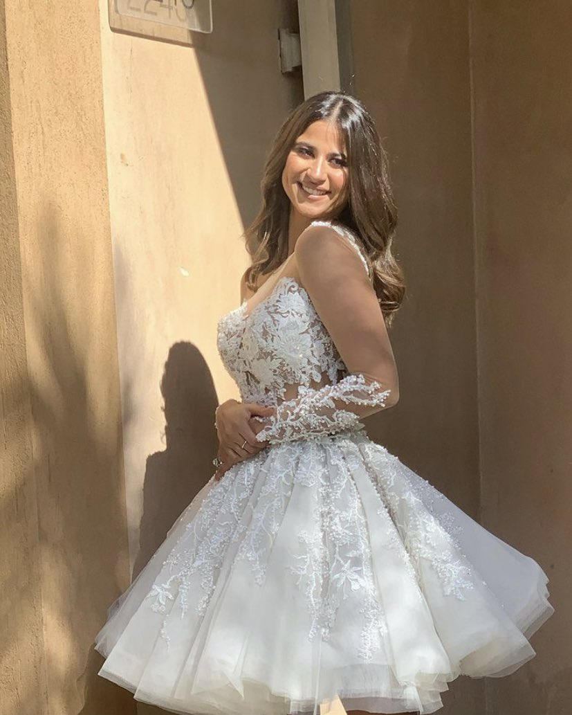 A-Line Short Wedding Dress with Lace Appliques and Long Sleeves