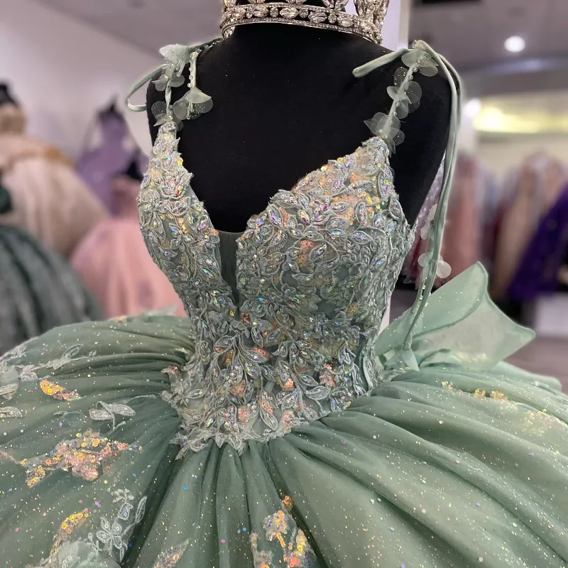 Shimmering Light Green Quinceanera Ball Gown with Corset Style Shimmering Light Green Quinceanera Ball Gown with Corset Style