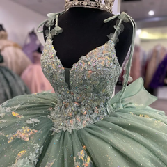 Shimmering Light Green Quinceanera Ball Gown with Corset Style