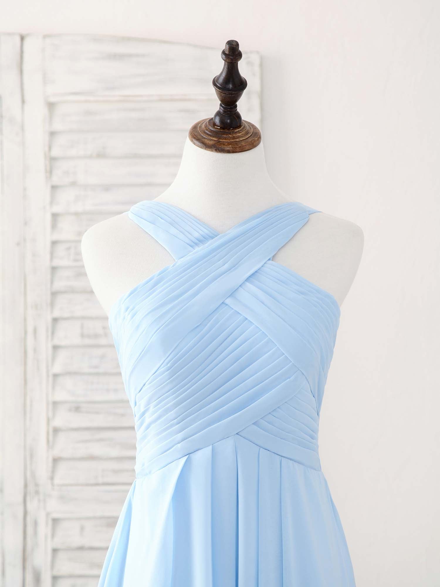 Elegant V-Neck Chiffon Bridesmaid Dress: Simple Blue Long Prom Gown