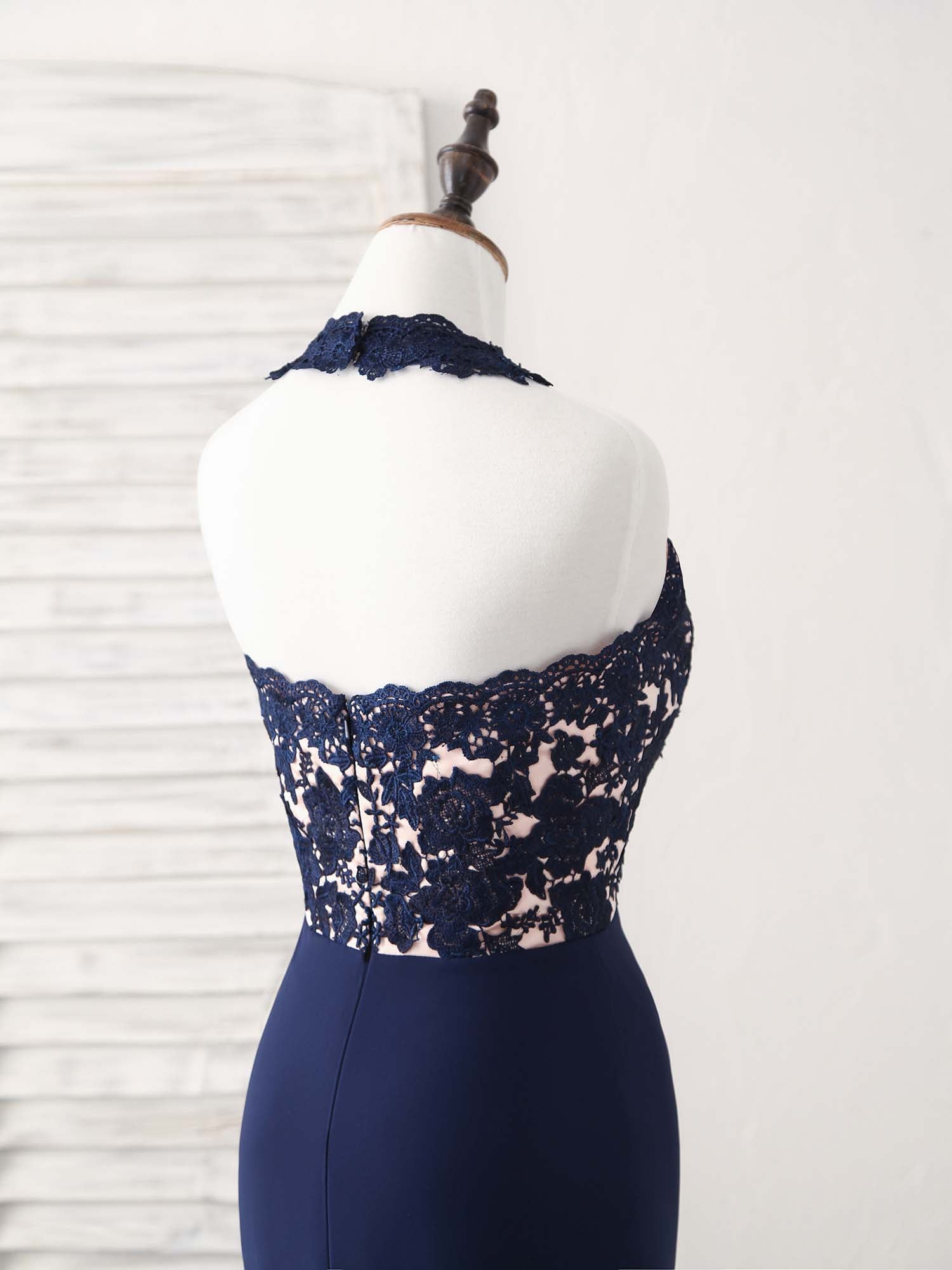 Elegant Dark Blue Lace Mermaid Long Prom Dress Bridesmaid Gown